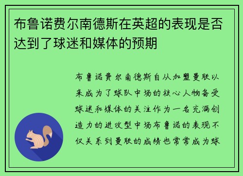 布鲁诺费尔南德斯在英超的表现是否达到了球迷和媒体的预期